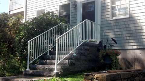 Ornamental wrought iron railings, MA, RI, custom  exterior ironwork, custom iron balconies, outdoor staircases, hand rails