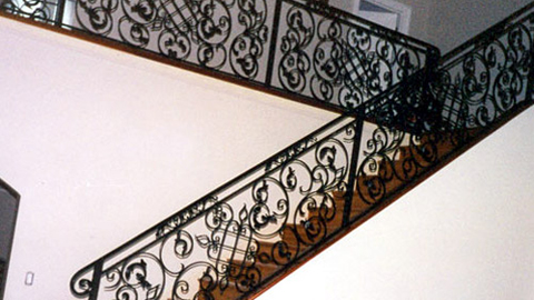 Ornamental wrought iron rails, interior railings, spiral staircases, iron hand rails, staircase railings, MA, RI